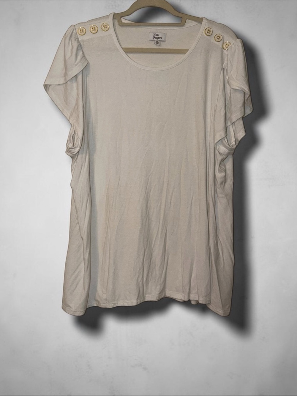 Kim Rogers Ivory Short-Sleeve Button-Shoulder Tee